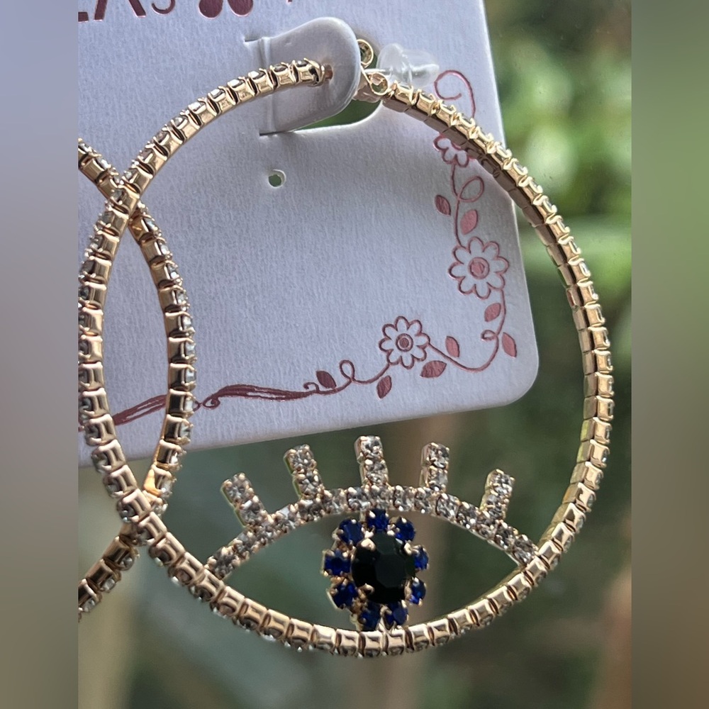 Evil Eye Rhinestone Hoops - Picture 2 of 3